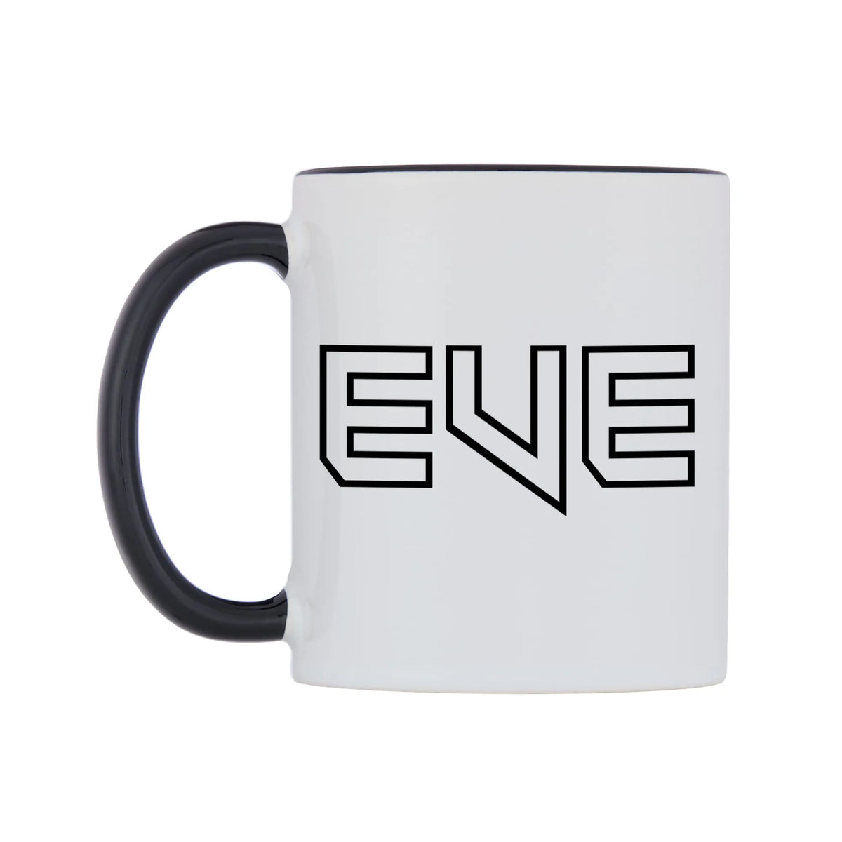 Eve - Iron Maiden Themed Mug — white 11oz gloss mug with a black inside and handle, right side, on a white background