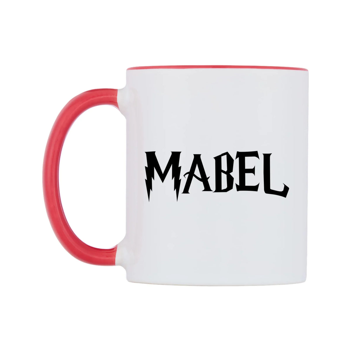 Mabel - Wizard Themed Mug — white 11oz gloss mug with a red inside and handle, right side, on a white background