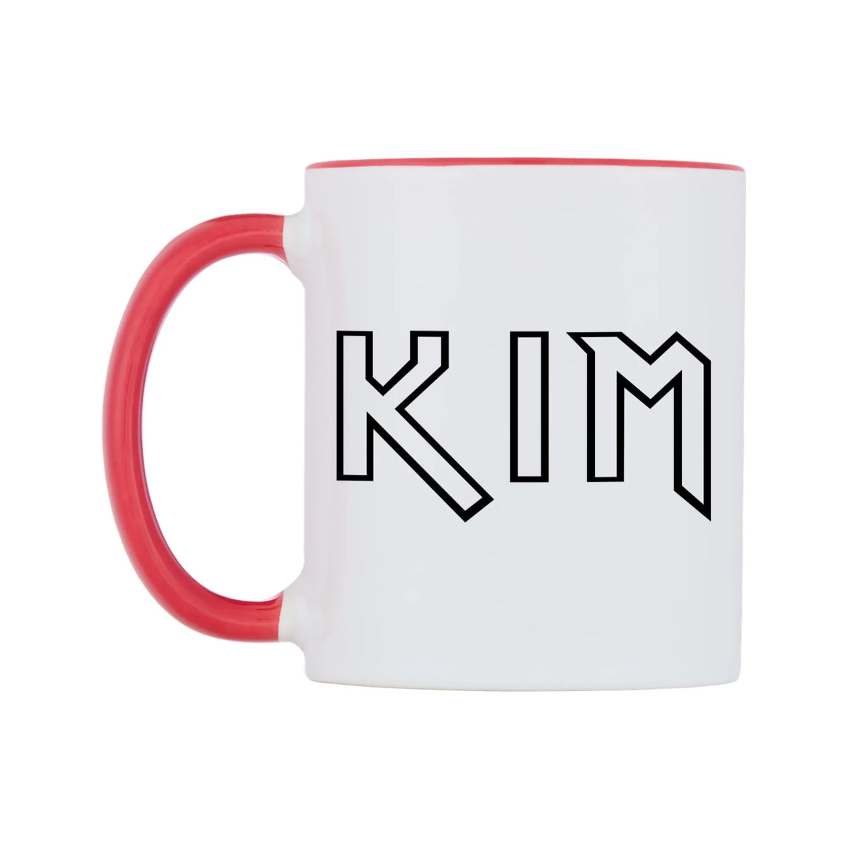 Kim - Iron Maiden Themed Mug — white 11oz gloss mug with a red inside and handle, right side, on a white background