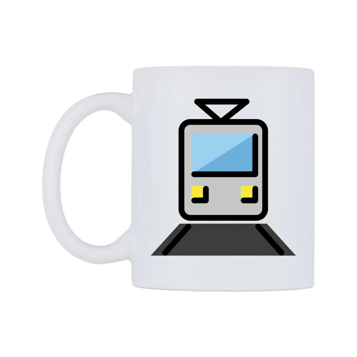 Tram Emoji Mug — mug, right side, on a white background
