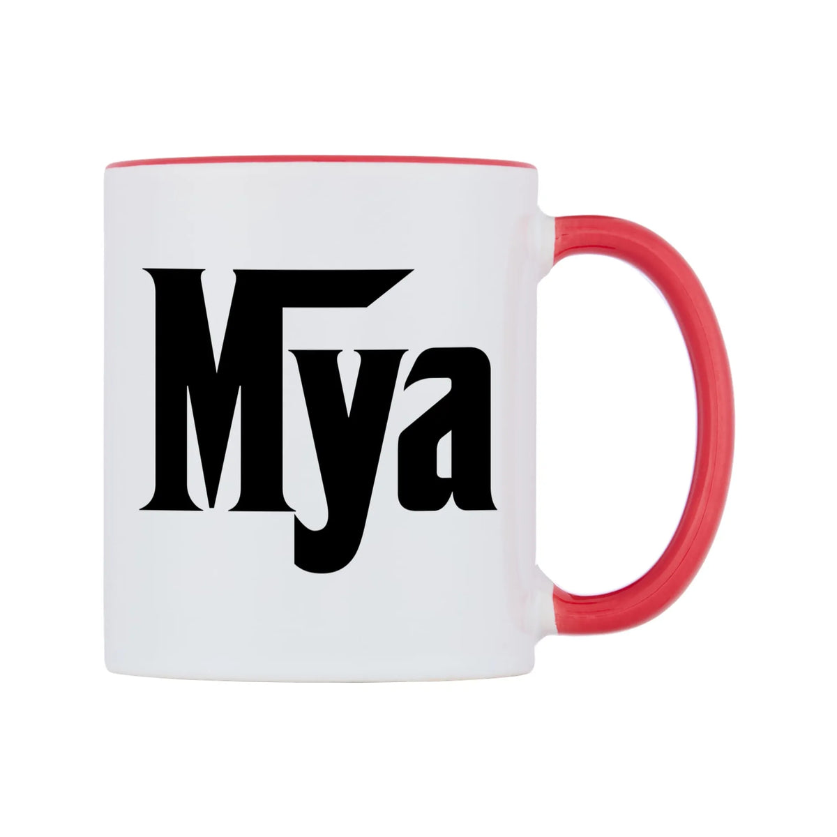Mya - Godfather Themed Mug — white 11oz gloss mug with a red inside and handle, left side, on a white background