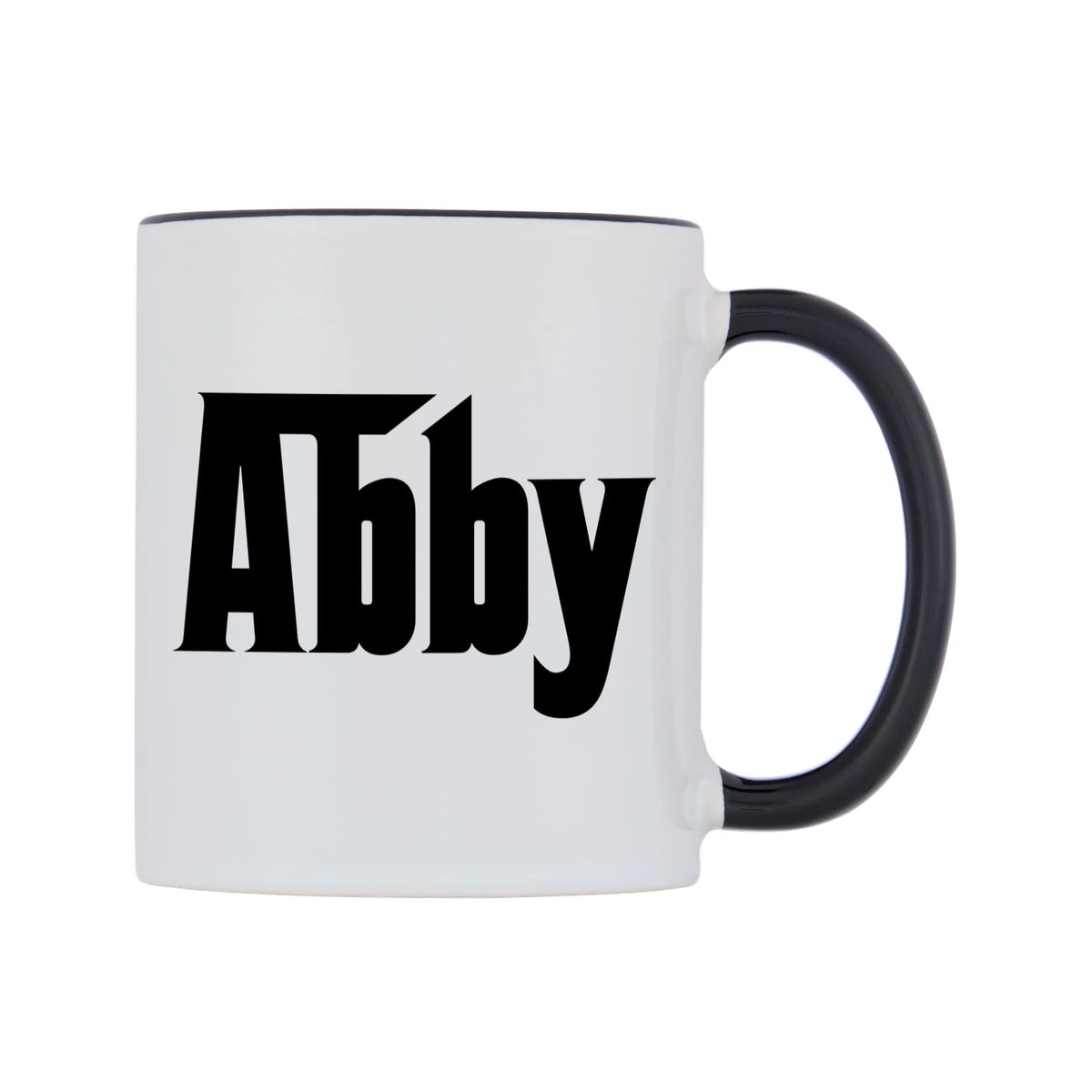 Abby - Godfather Themed Mug — white 11oz gloss mug with a black inside and handle, left side, on a white background