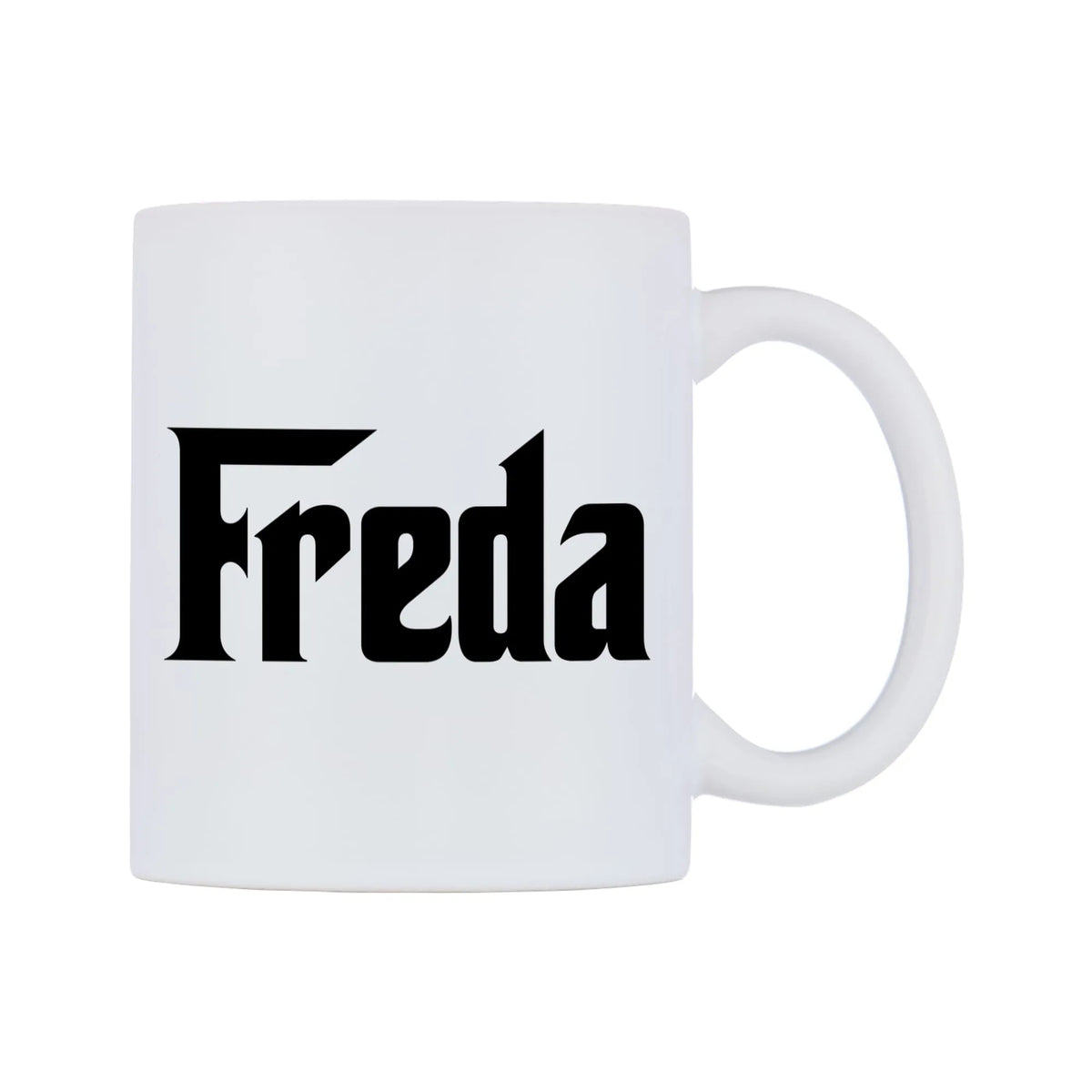 Freda - Godfather Themed Mug — white 11oz gloss mug, left side, on a white background