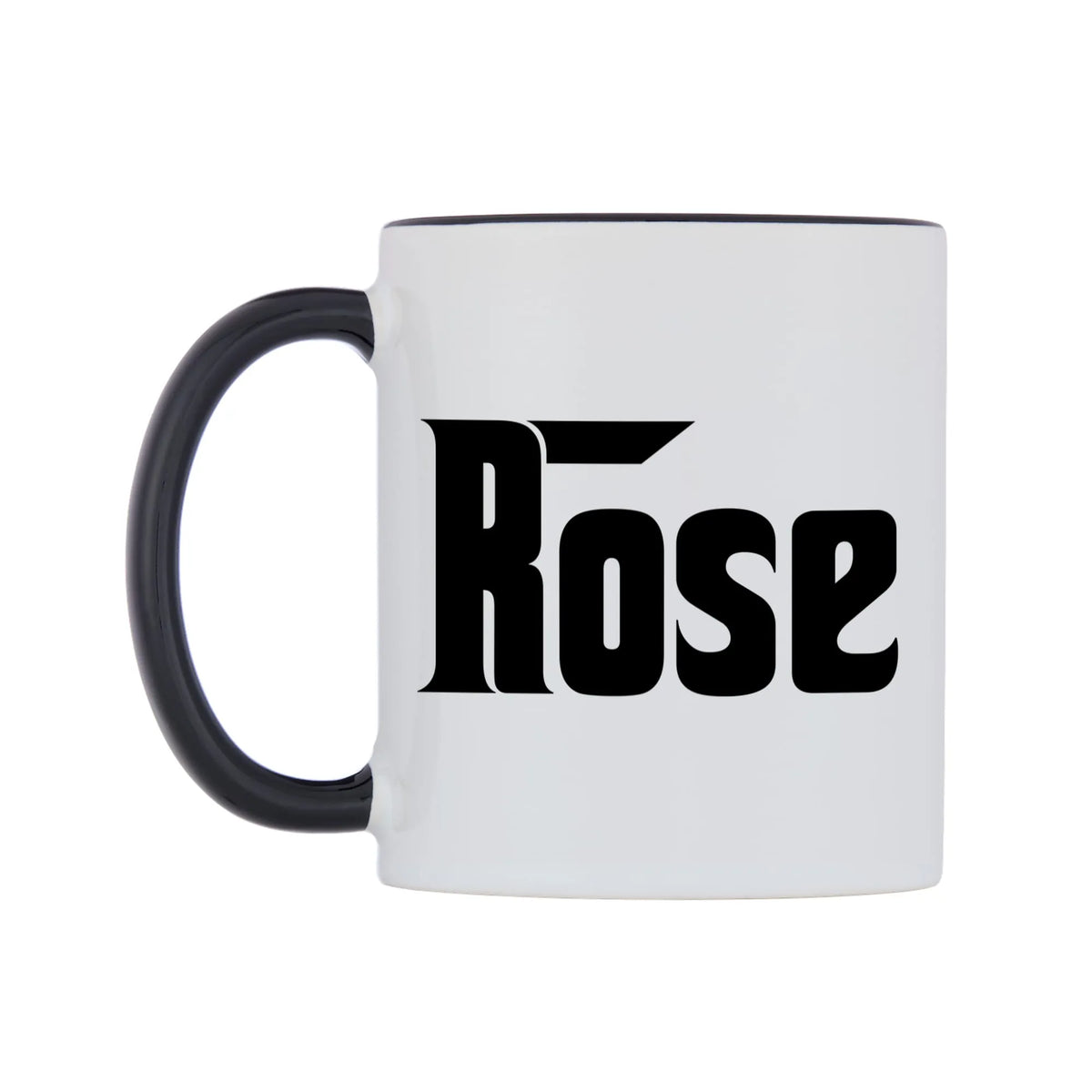 Rose - Godfather Themed Mug — white 11oz gloss mug with a black inside and handle, right side, on a white background