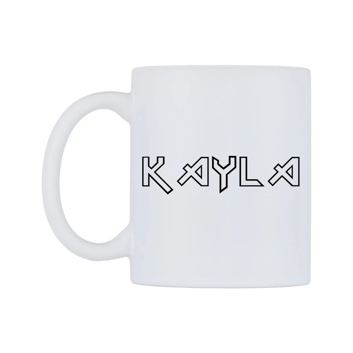 Kayla - Iron Maiden Themed Mug — white 11oz gloss mug, right side, on a white background