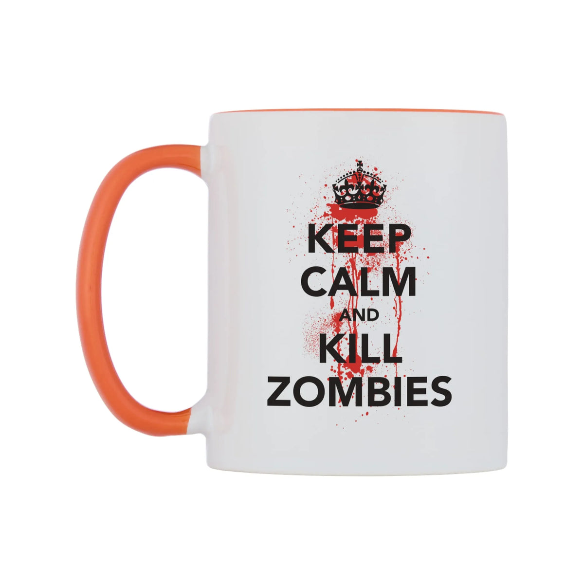 Keep Calm And Kill Zombies Mug — white 11oz gloss mug with a orange inside and handle, right side, on a white background