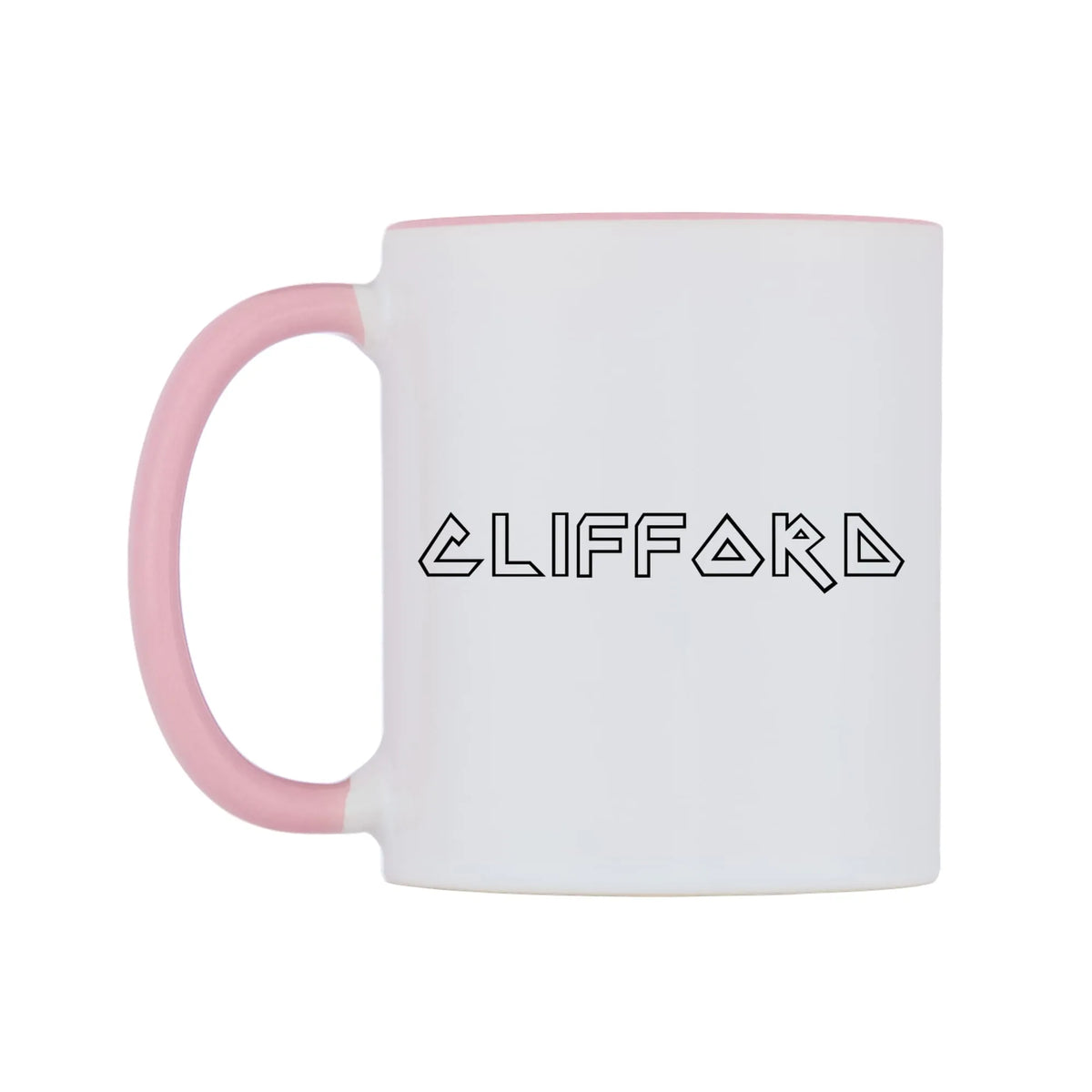 Clifford - Iron Maiden Themed Mug — white 11oz gloss mug with a pink inside and handle, right side, on a white background
