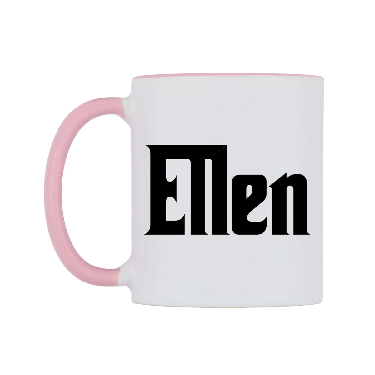 Ellen - Godfather Themed Mug — white 11oz gloss mug with a pink inside and handle, right side, on a white background