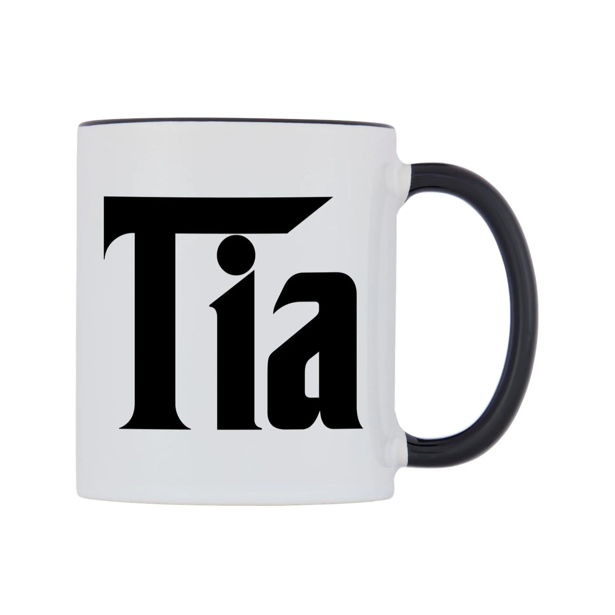 Tia - Godfather Themed Mug — white 11oz gloss mug with a black inside and handle, left side, on a white background