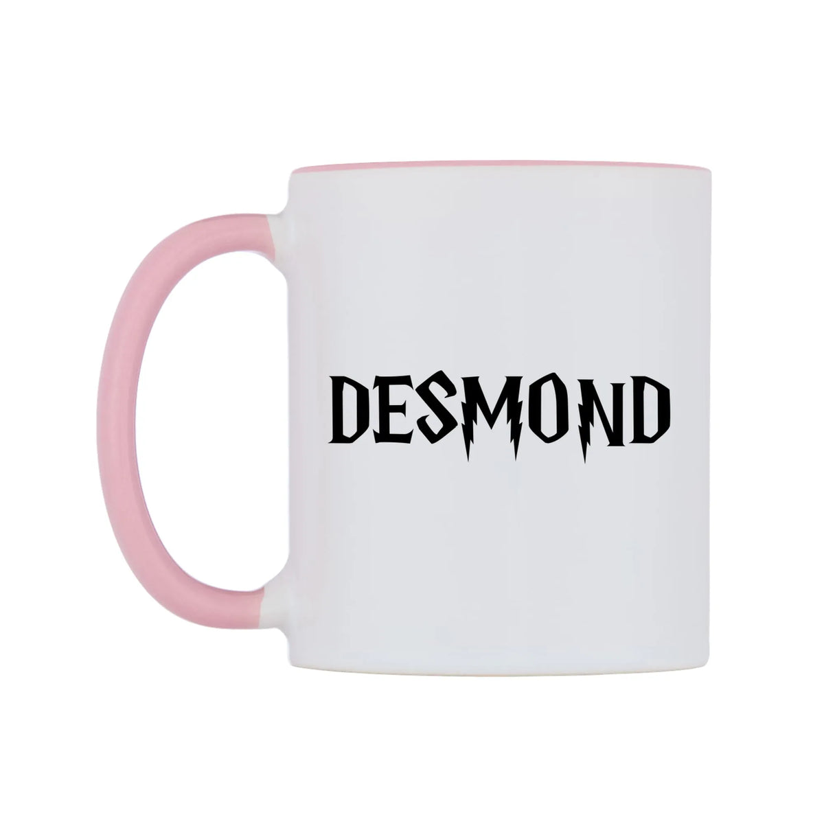 Desmond - Wizard Themed Mug — white 11oz gloss mug with a pink inside and handle, right side, on a white background