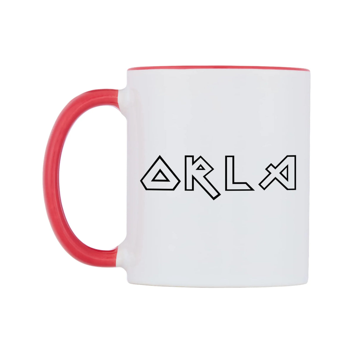 Orla - Iron Maiden Themed Mug — white 11oz gloss mug with a red inside and handle, right side, on a white background