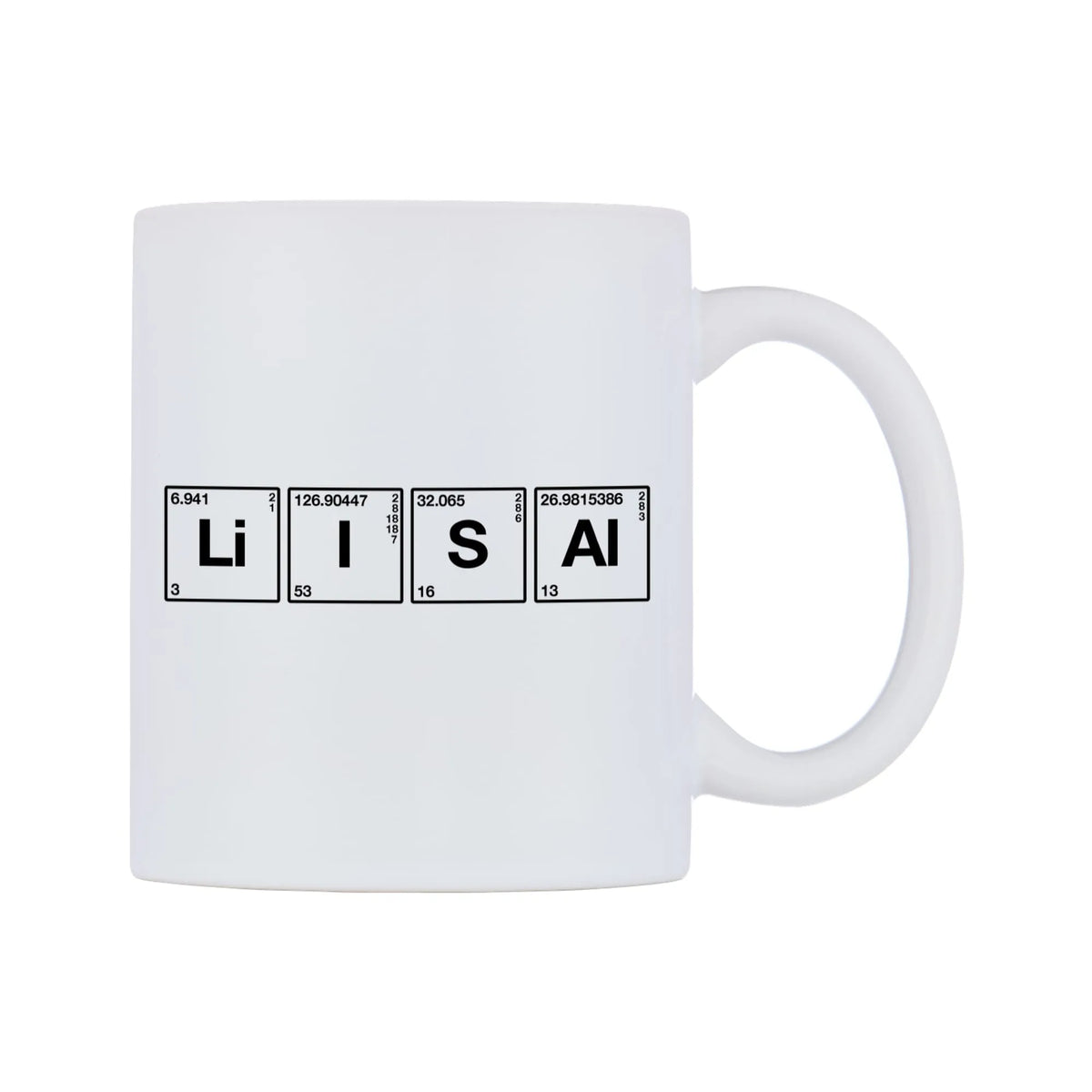 Lisa - Chemistry Themed Mug — mug, left side, on a white background