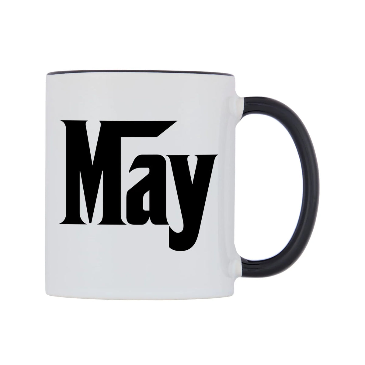 May - Godfather Themed Mug — white 11oz gloss mug with a black inside and handle, left side, on a white background