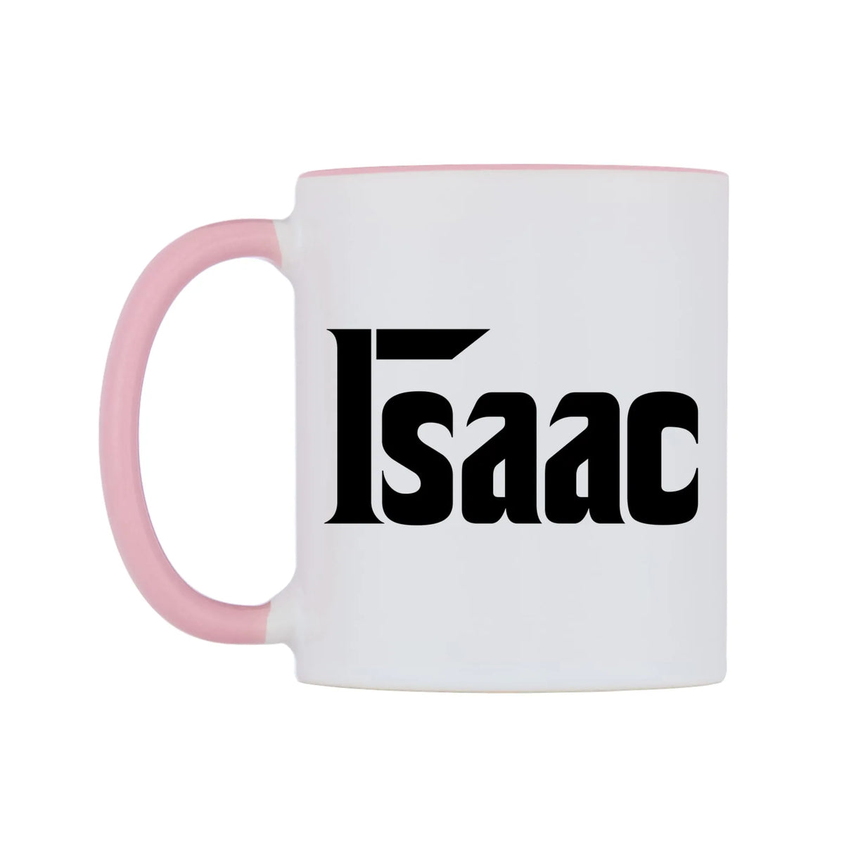Isaac - Godfather Themed Mug — white 11oz gloss mug with a pink inside and handle, right side, on a white background