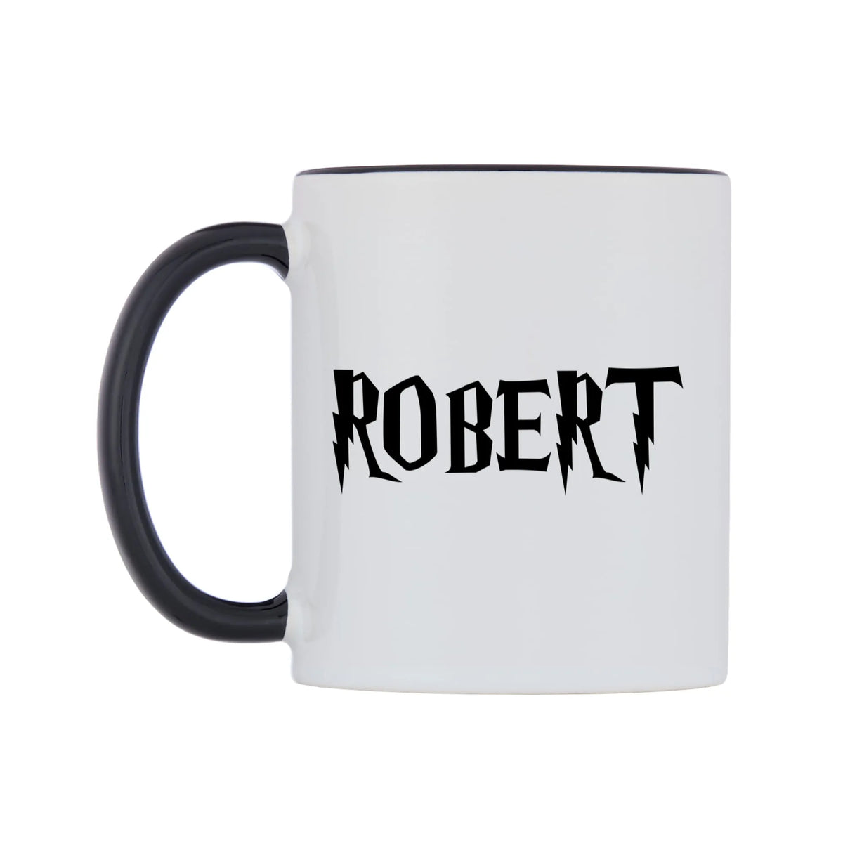 Robert - Wizard Themed Mug — white 11oz gloss mug with a black inside and handle, right side, on a white background