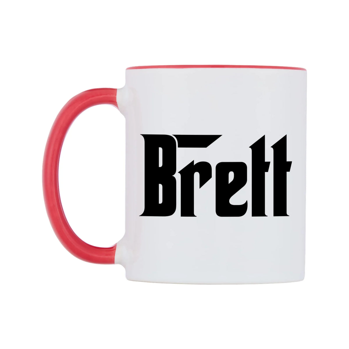 Brett - Godfather Themed Mug — white 11oz gloss mug with a red inside and handle, right side, on a white background