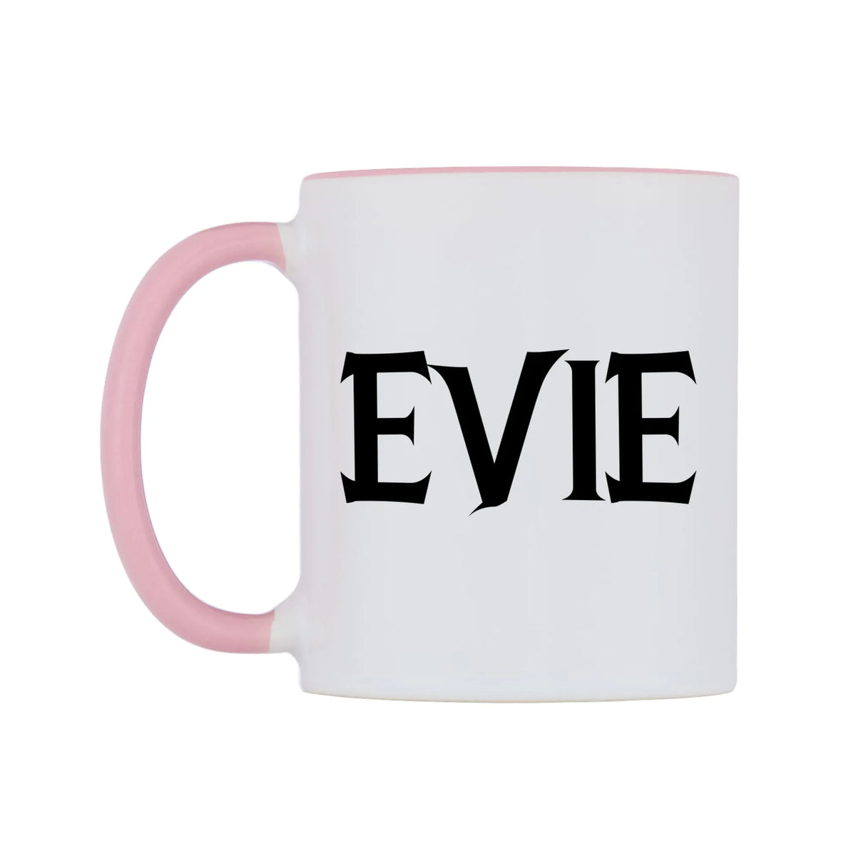 Evie - Wizard Themed Mug — white 11oz gloss mug with a pink inside and handle, right side, on a white background