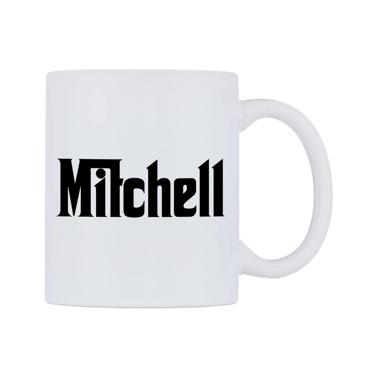 Mitchell - Godfather Themed Mug — white 11oz gloss mug, left side, on a white background