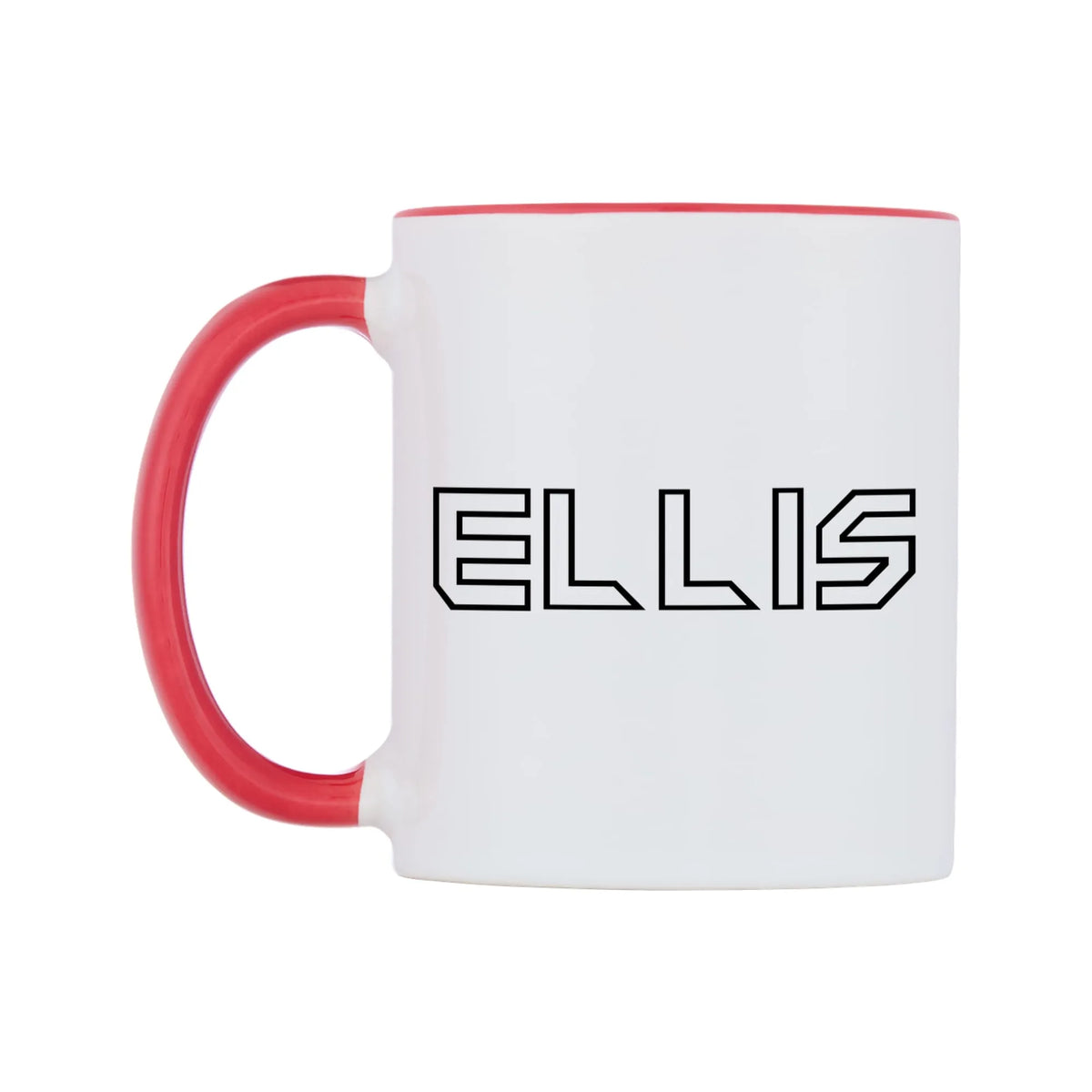 Ellis - Iron Maiden Themed Mug — white 11oz gloss mug with a red inside and handle, right side, on a white background