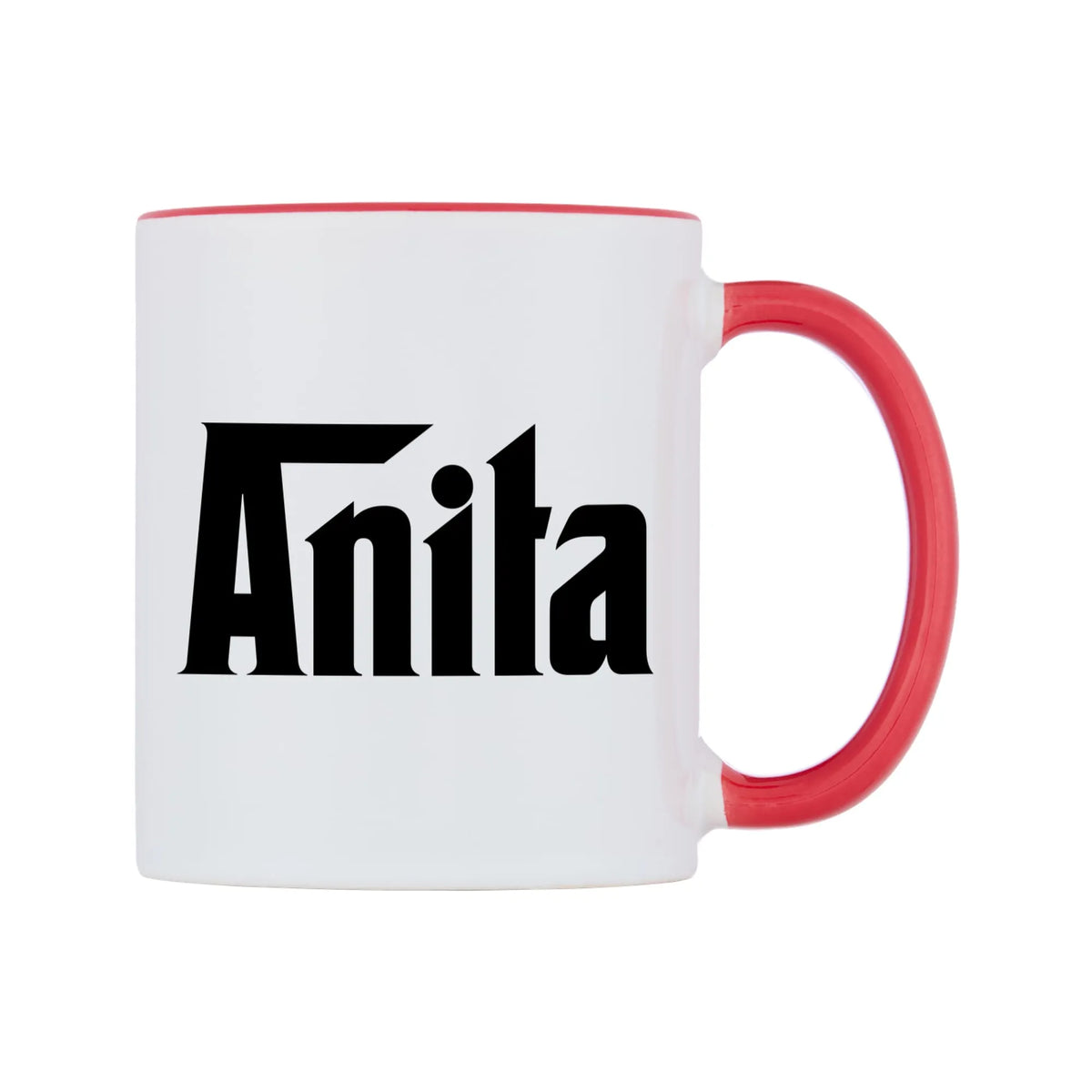 Anita - Godfather Themed Mug — white 11oz gloss mug with a red inside and handle, left side, on a white background