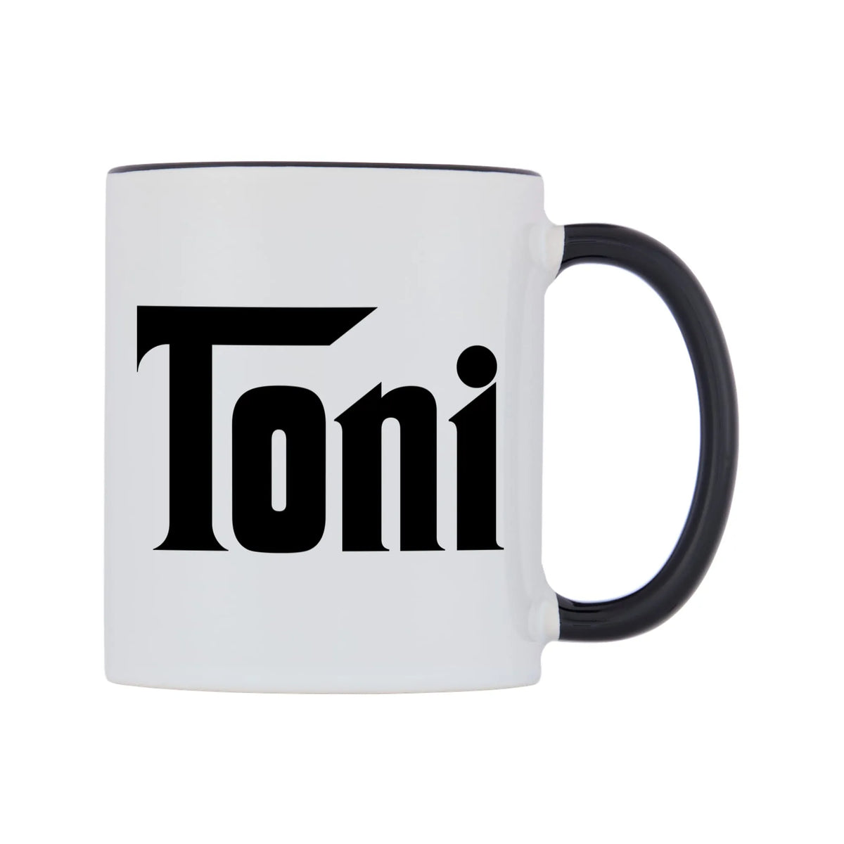 Toni - Godfather Themed Mug — white 11oz gloss mug with a black inside and handle, left side, on a white background