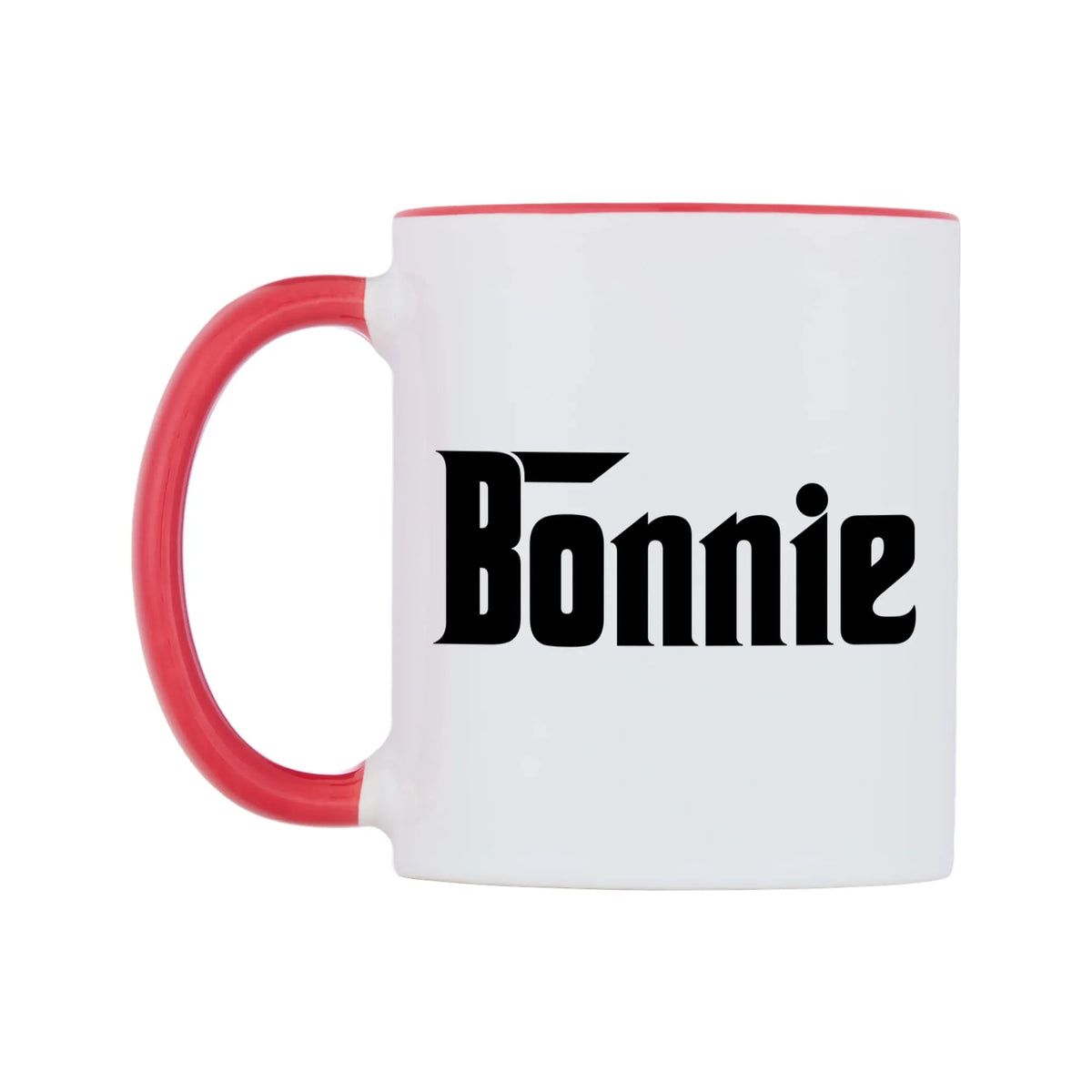 Bonnie - Godfather Themed Mug — white 11oz gloss mug with a red inside and handle, right side, on a white background