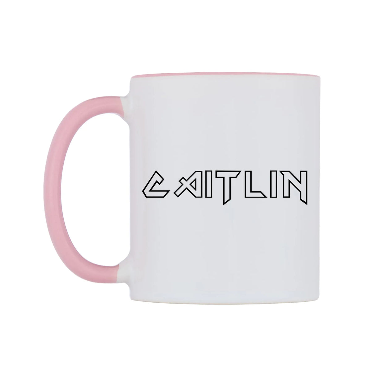 Caitlin - Iron Maiden Themed Mug — white 11oz gloss mug with a pink inside and handle, right side, on a white background