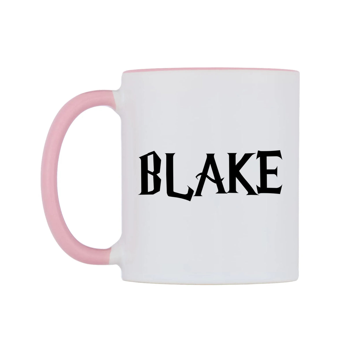 Blake - Wizard Themed Mug — white 11oz gloss mug with a pink inside and handle, right side, on a white background
