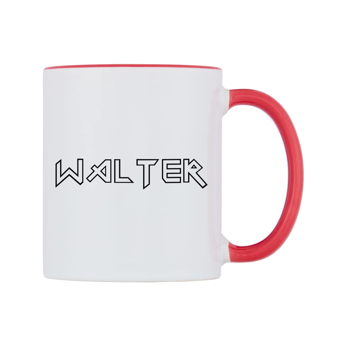 Walter - Iron Maiden Themed Mug — white 11oz gloss mug with a red inside and handle, left side, on a white background