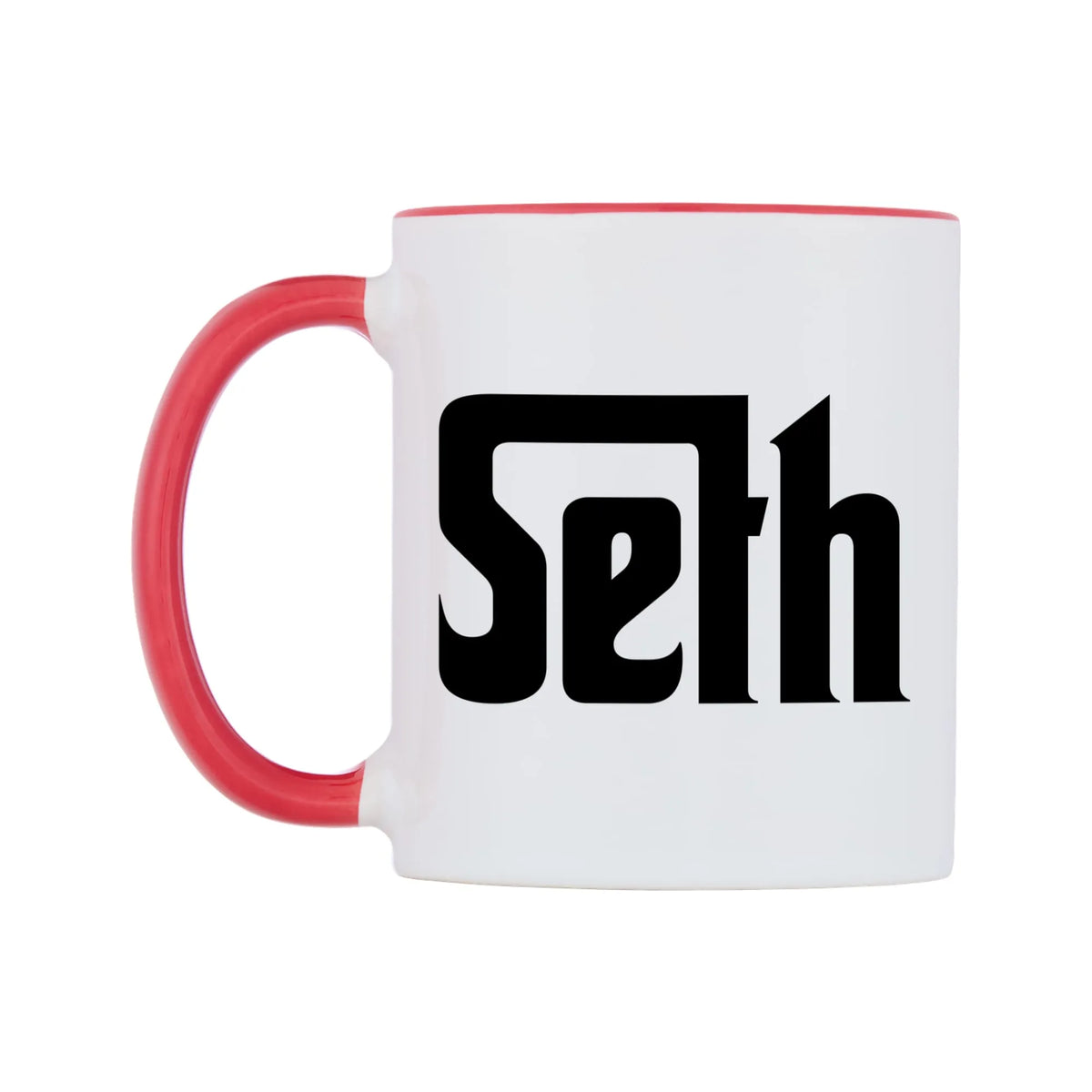 Seth - Godfather Themed Mug — white 11oz gloss mug with a red inside and handle, right side, on a white background