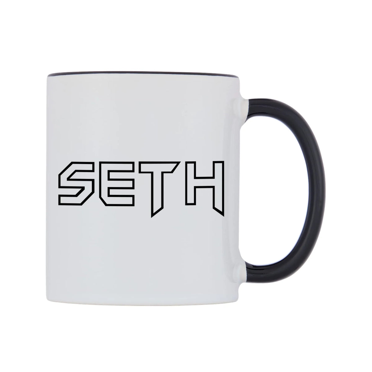 Seth - Iron Maiden Themed Mug — white 11oz gloss mug with a black inside and handle, left side, on a white background