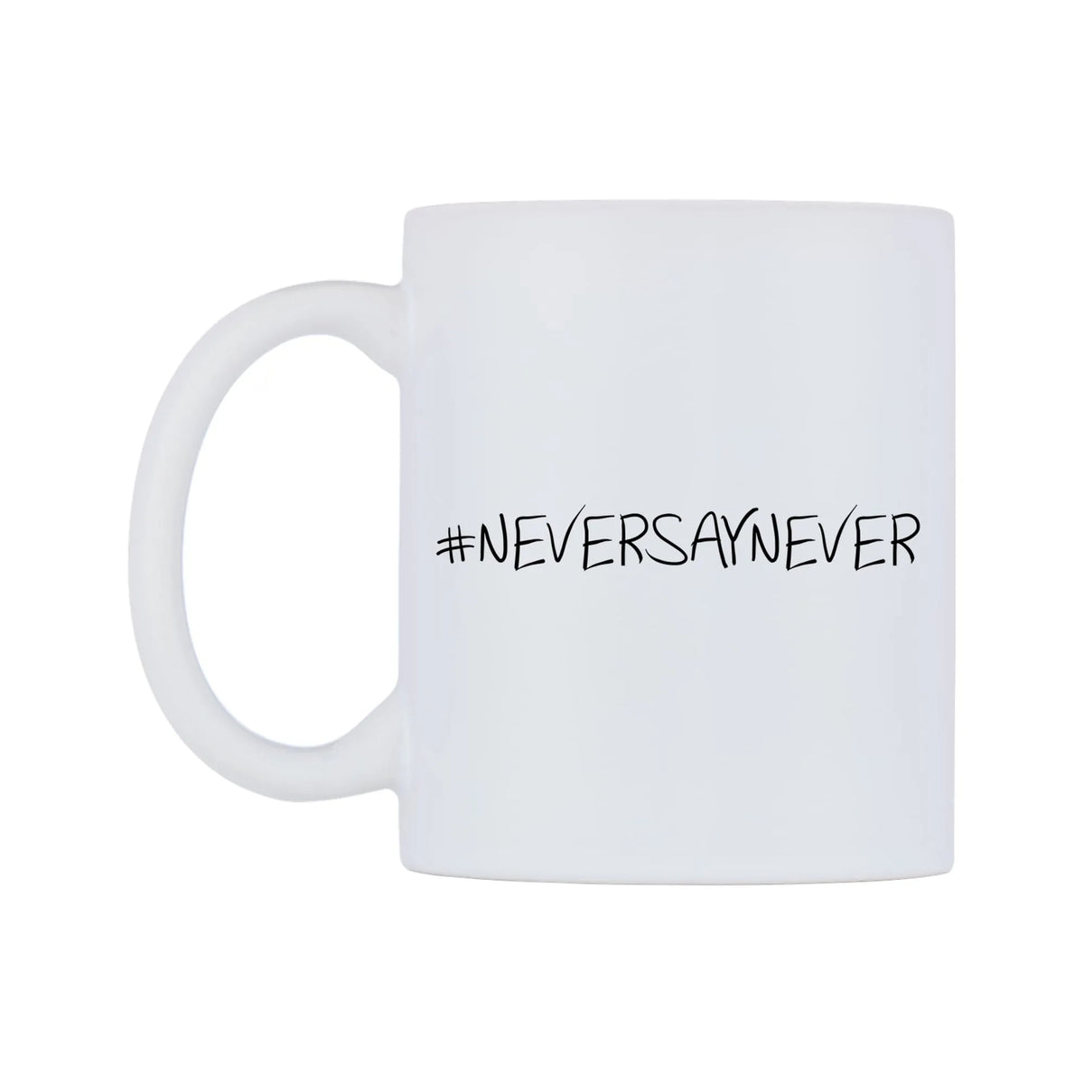 NEVERSAYNEVER Mug — mug, right side, on a white background
