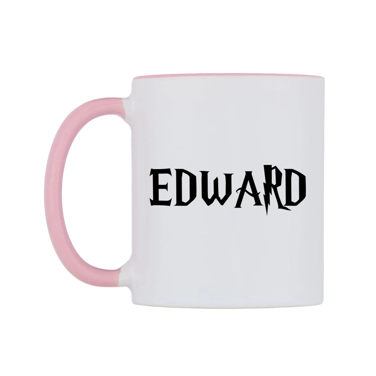 Edward - Wizard Themed Mug — white 11oz gloss mug with a pink inside and handle, right side, on a white background
