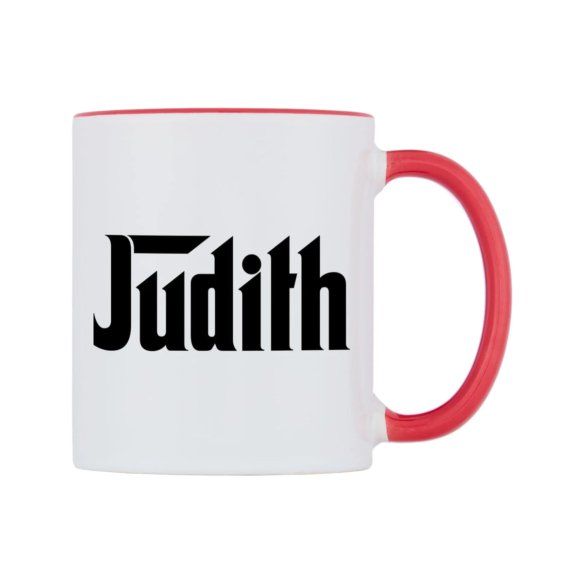 Judith - Godfather Themed Mug — white 11oz gloss mug with a red inside and handle, left side, on a white background