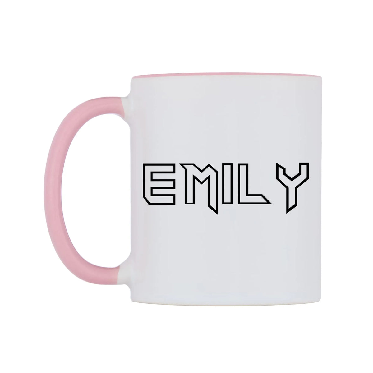 Emily - Iron Maiden Themed Mug — white 11oz gloss mug with a pink inside and handle, right side, on a white background