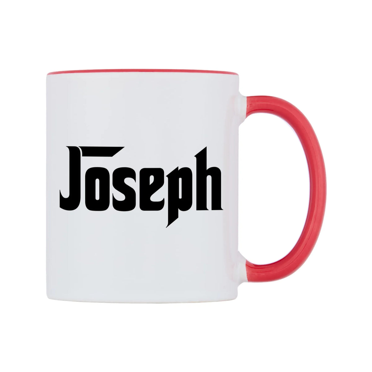 Joseph - Godfather Themed Mug — white 11oz gloss mug with a red inside and handle, left side, on a white background