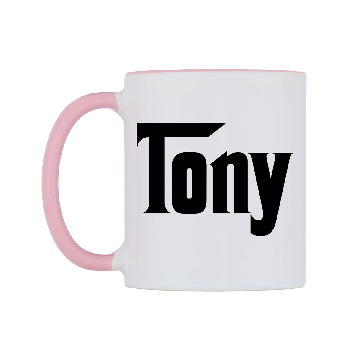 Tony - Godfather Themed Mug — white 11oz gloss mug with a pink inside and handle, right side, on a white background