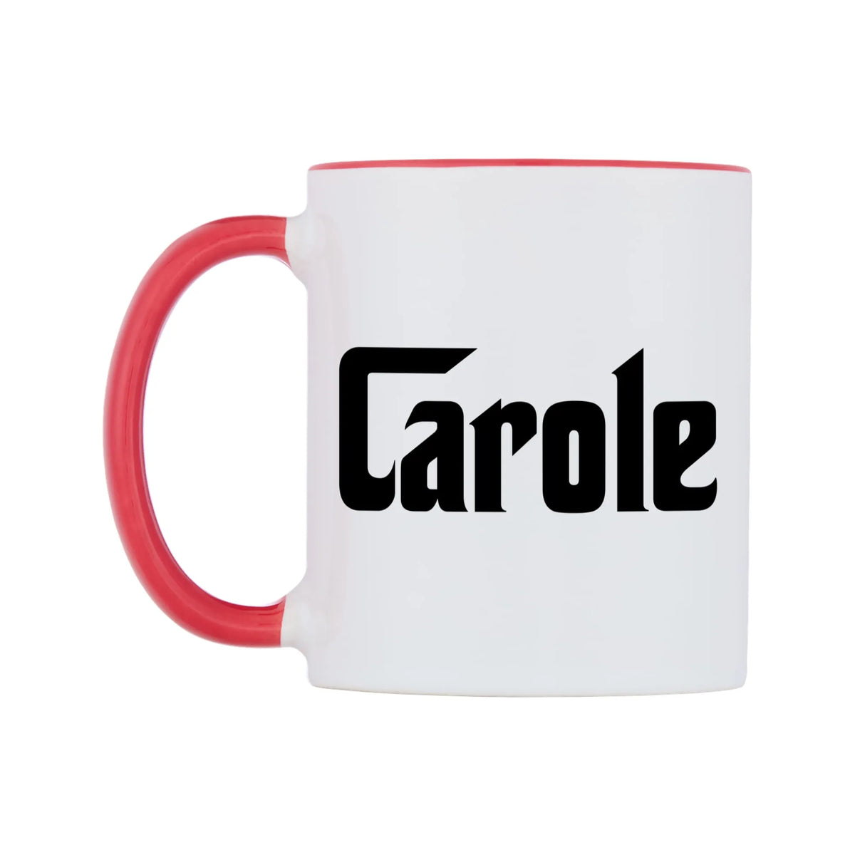 Carole - Godfather Themed Mug — white 11oz gloss mug with a red inside and handle, right side, on a white background