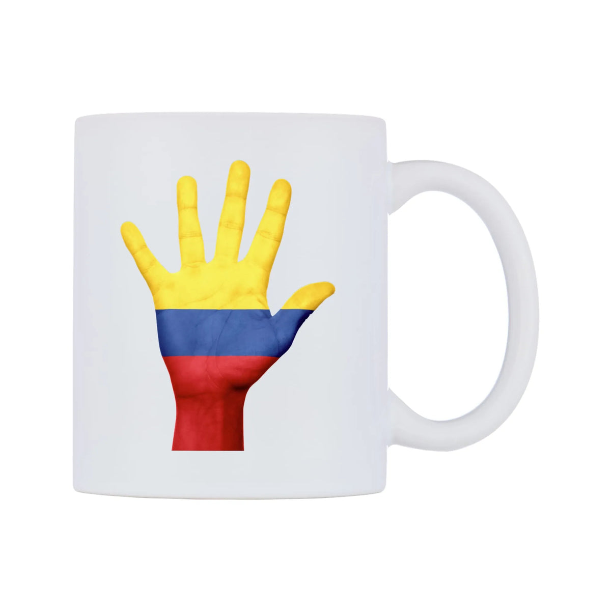 Colombia Hand Flag Mug — white 11oz gloss mug, left side, on a white background