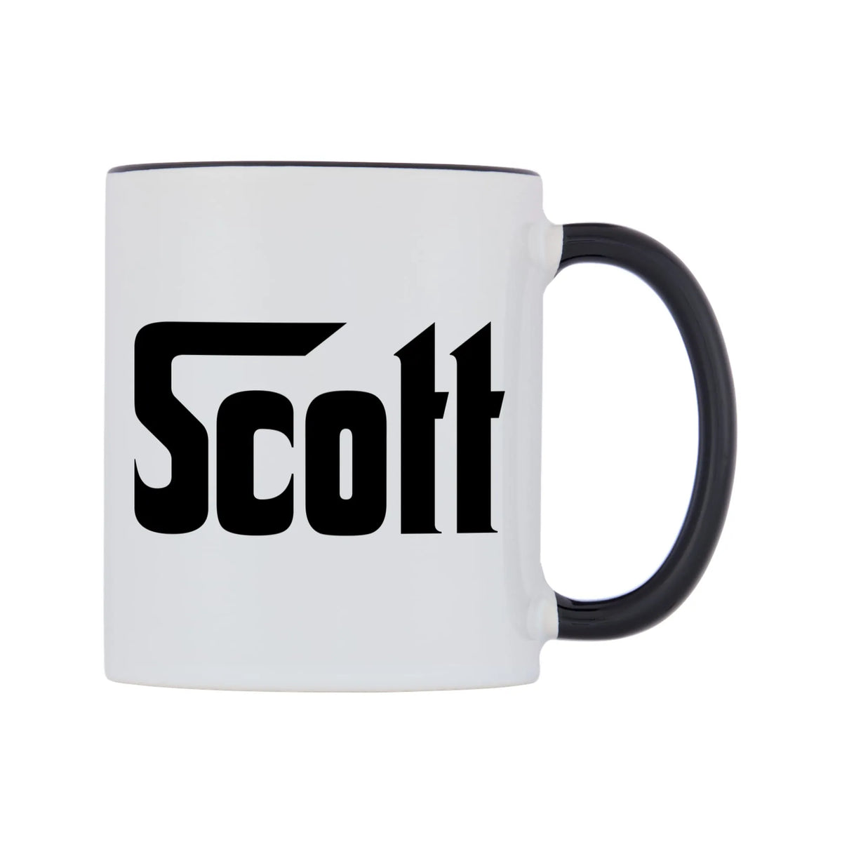 Scott - Godfather Themed Mug — white 11oz gloss mug with a black inside and handle, left side, on a white background
