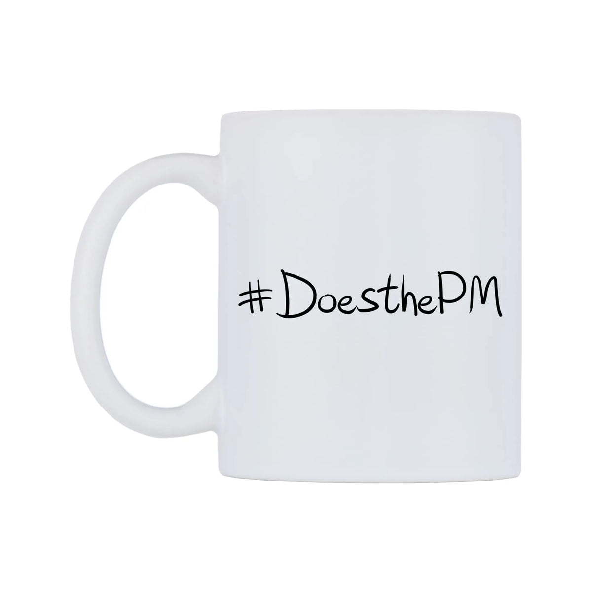 DoesthePM Mug — mug, right side, on a white background