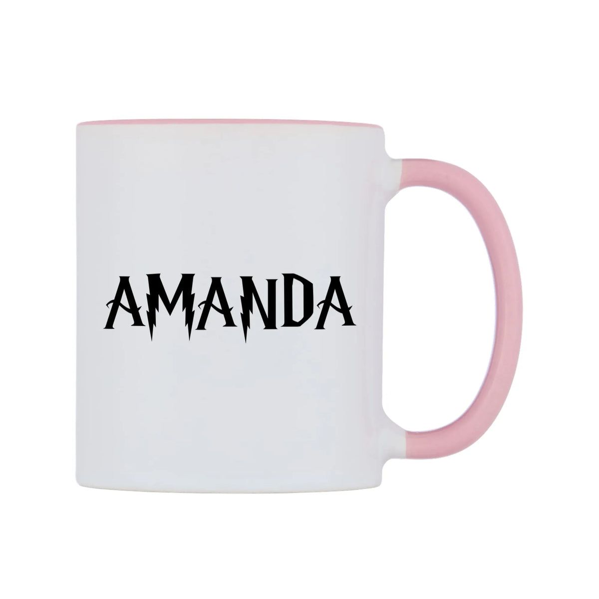 Amanda - Wizard Themed Mug — white 11oz gloss mug with a pink inside and handle, left side, on a white background