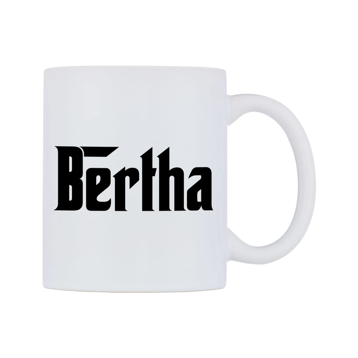 Bertha - Godfather Themed Mug — white 11oz gloss mug, left side, on a white background