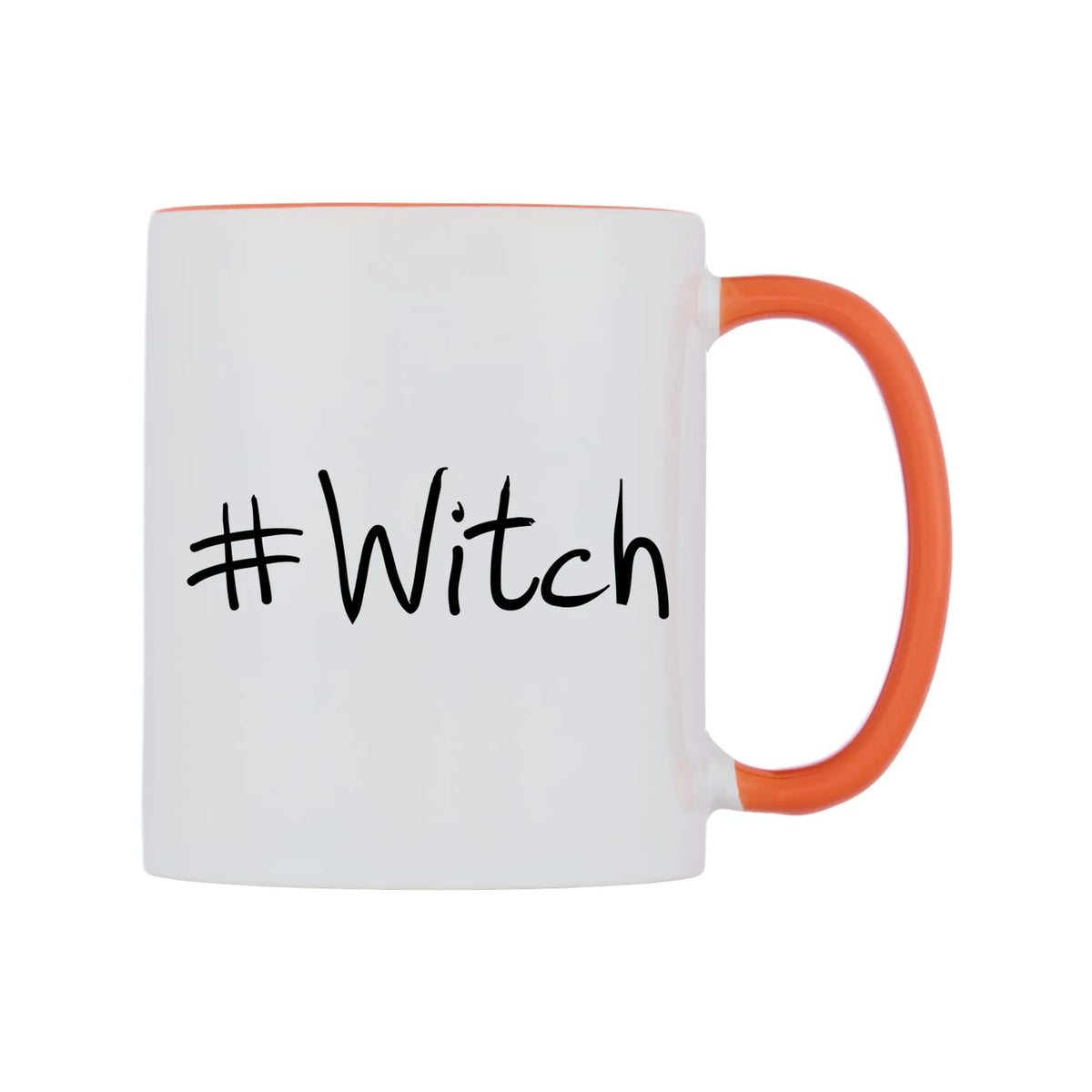 Witch Mug — white 11oz gloss mug with a orange inside and handle, left side, on a white background