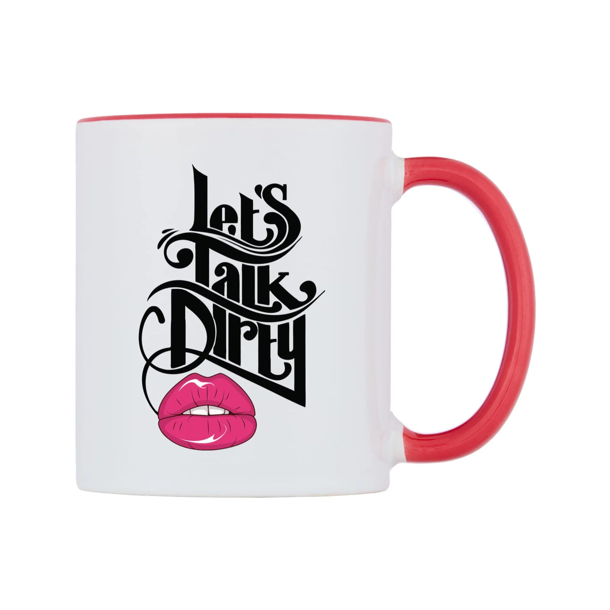 Lets Talk Dirty Mug — white 11oz gloss mug with a red inside and handle, left side, on a white background