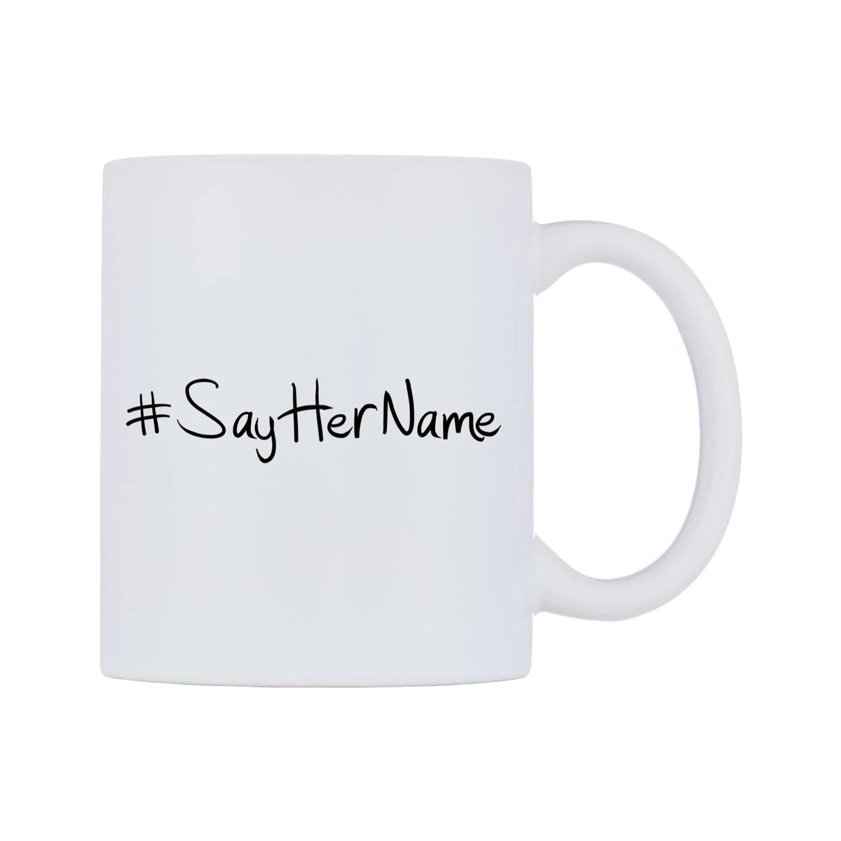 SayHerName Mug — mug, left side, on a white background