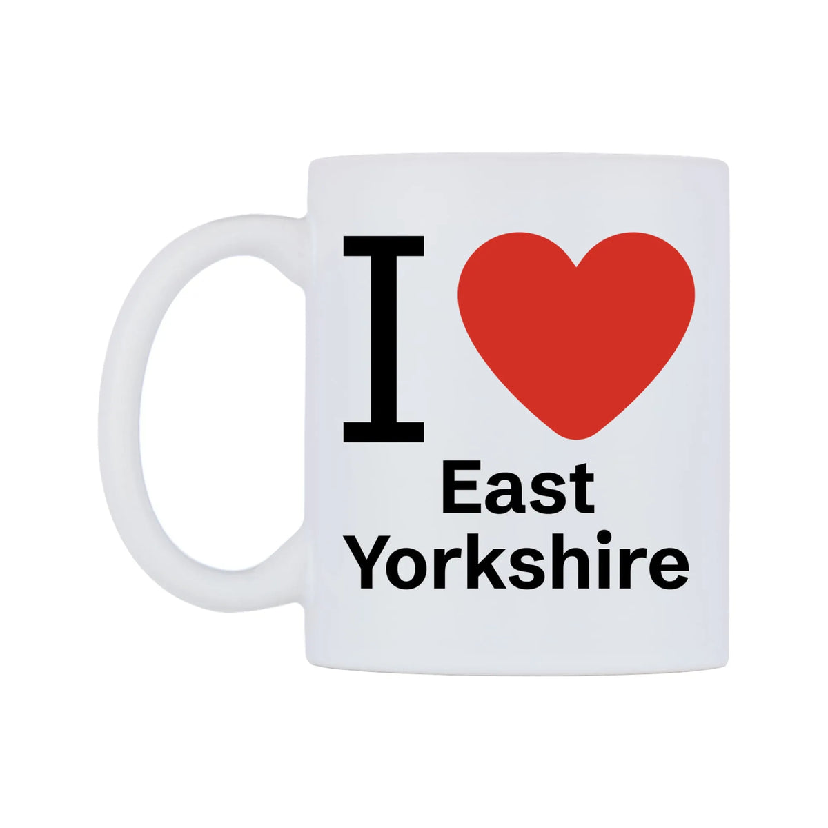 I Love East Yorkshire Mug — mug, right side, on a white background
