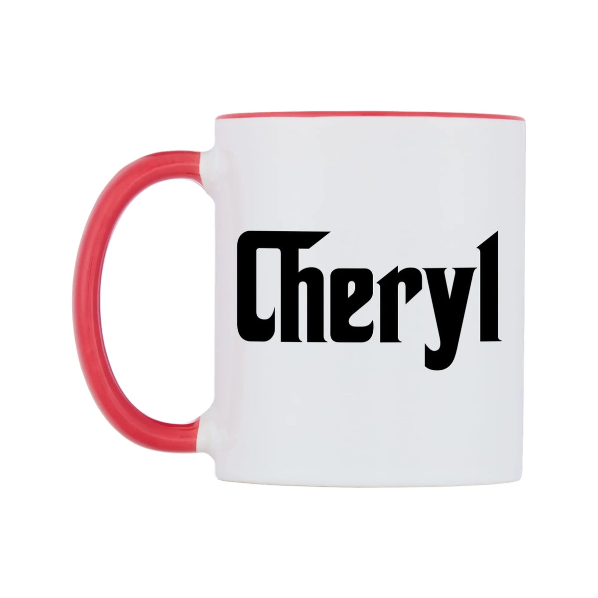 Cheryl - Godfather Themed Mug — white 11oz gloss mug with a red inside and handle, right side, on a white background