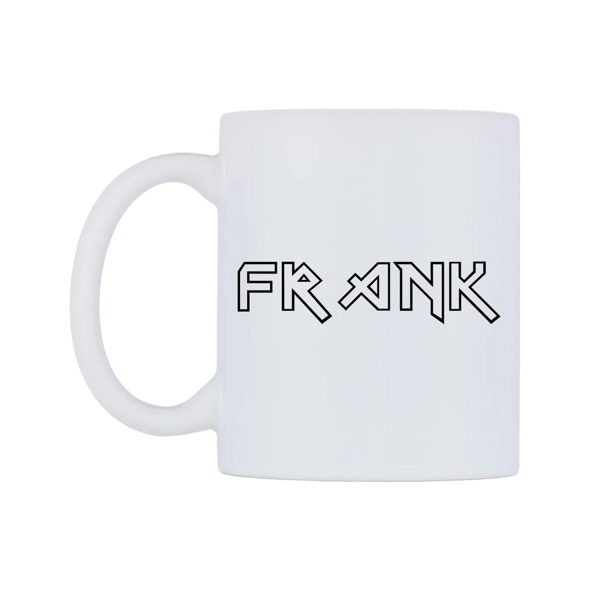 Frank - Iron Maiden Themed Mug — white 11oz gloss mug, right side, on a white background