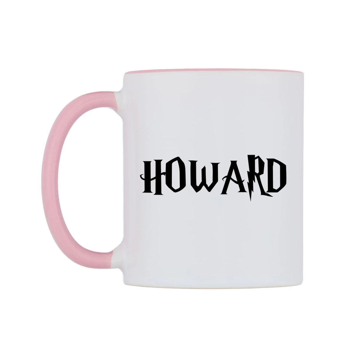 Howard - Wizard Themed Mug — white 11oz gloss mug with a pink inside and handle, right side, on a white background